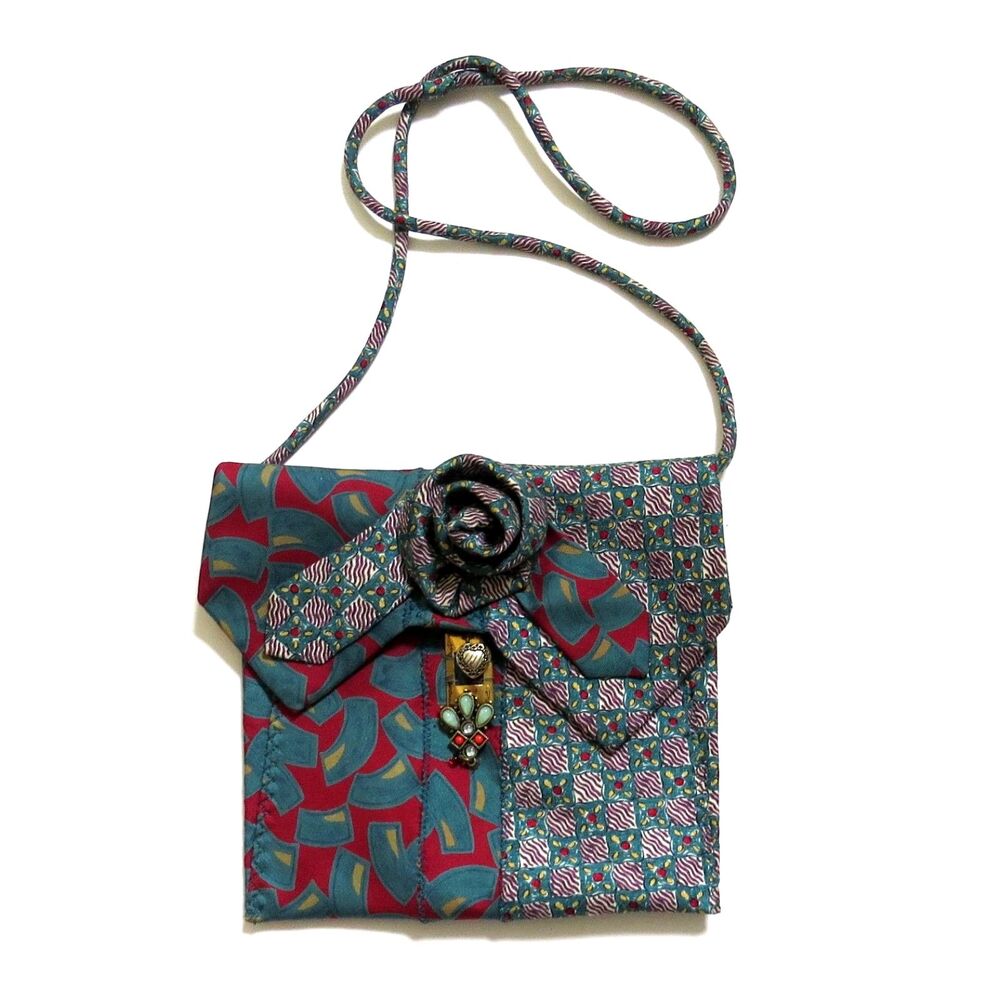 Upcycled Repurposed Shoulder Bag of silk neckties   EUC